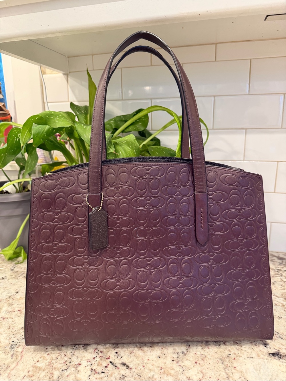 Coach Plum Embossed Leather Tote